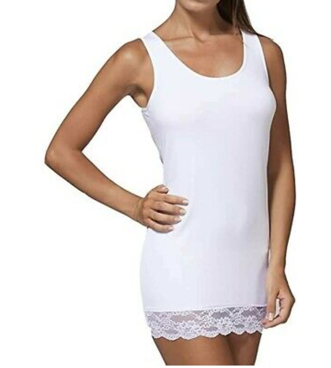 Canotta Donna Jadea 4328 spalla larga e spalla sottile in cotone elasticizzato inserti in pizzo