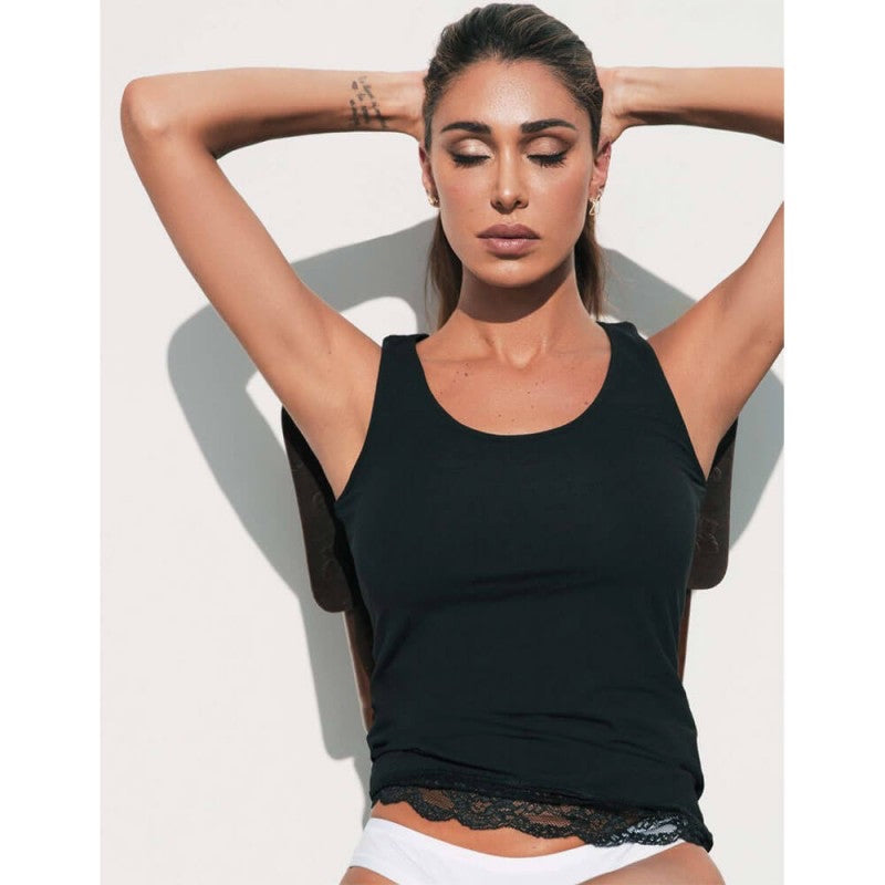 Canotta Donna Jadea 4328 spalla larga e spalla sottile in cotone elasticizzato inserti in pizzo